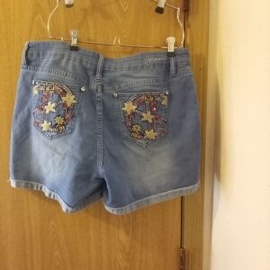 Hydraulic Blue Denim Embroidered Shorts